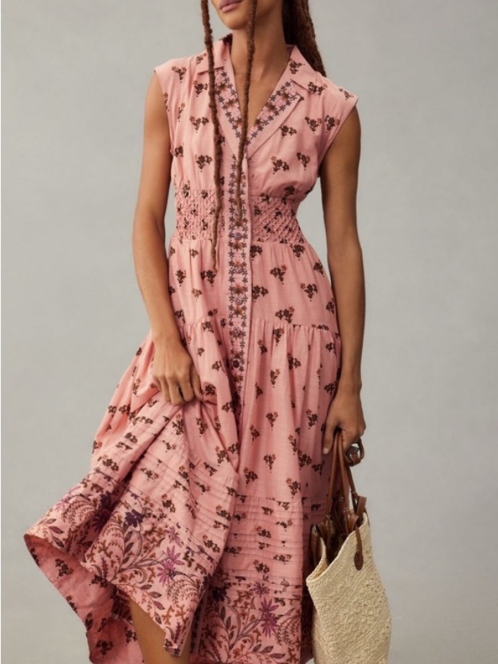 Anthropologie Printed Buttondown Drop-Waist Dress